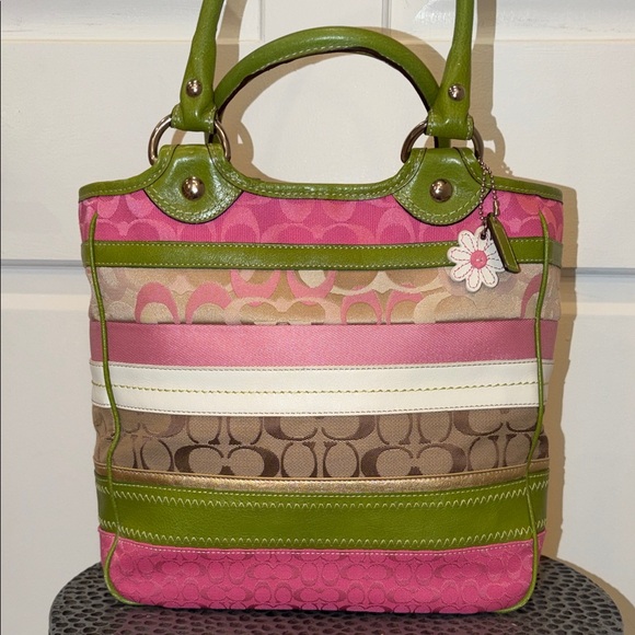 Coach Handbags - Y2K Coach Pink Lime Green Bleecker Patchwork Tote Bag 🩷🍋‍🟩